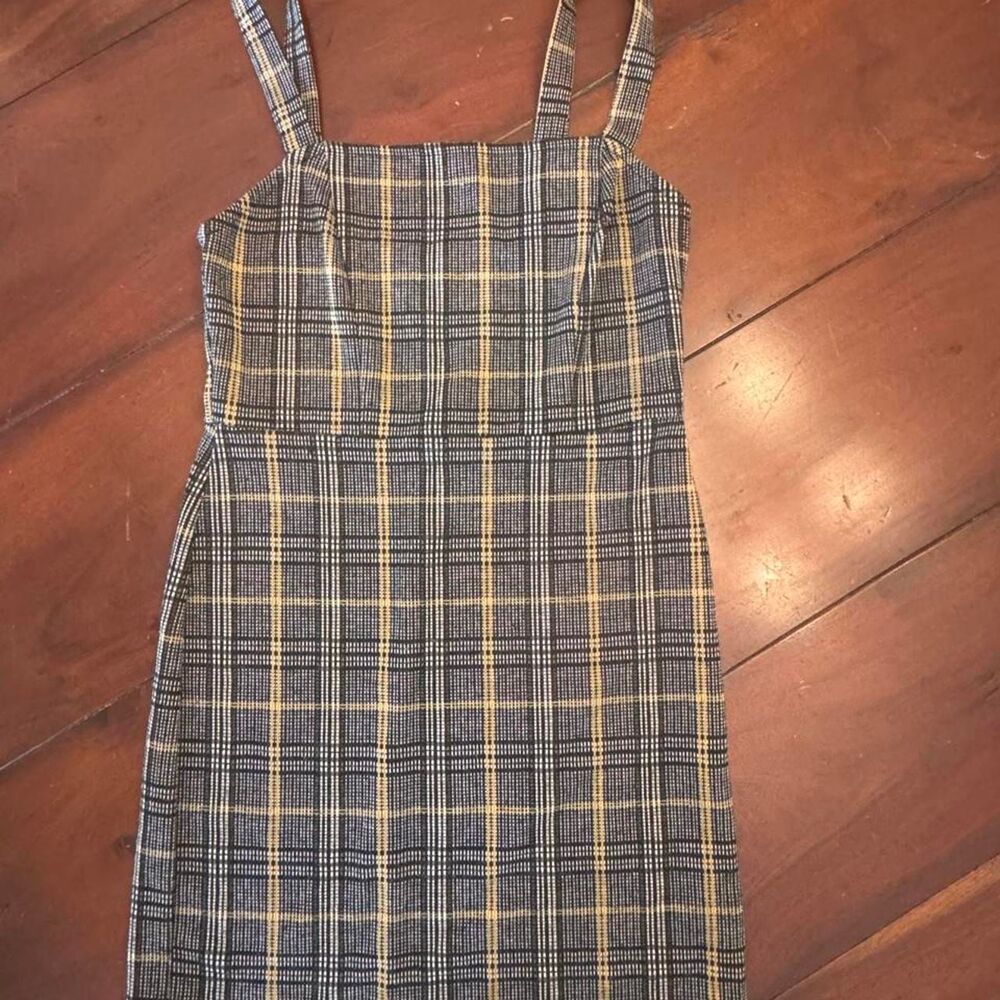 Forever 21 Womens Plaid Pinafore Mini Dress Grey Yellow Size Small 90s Y2K